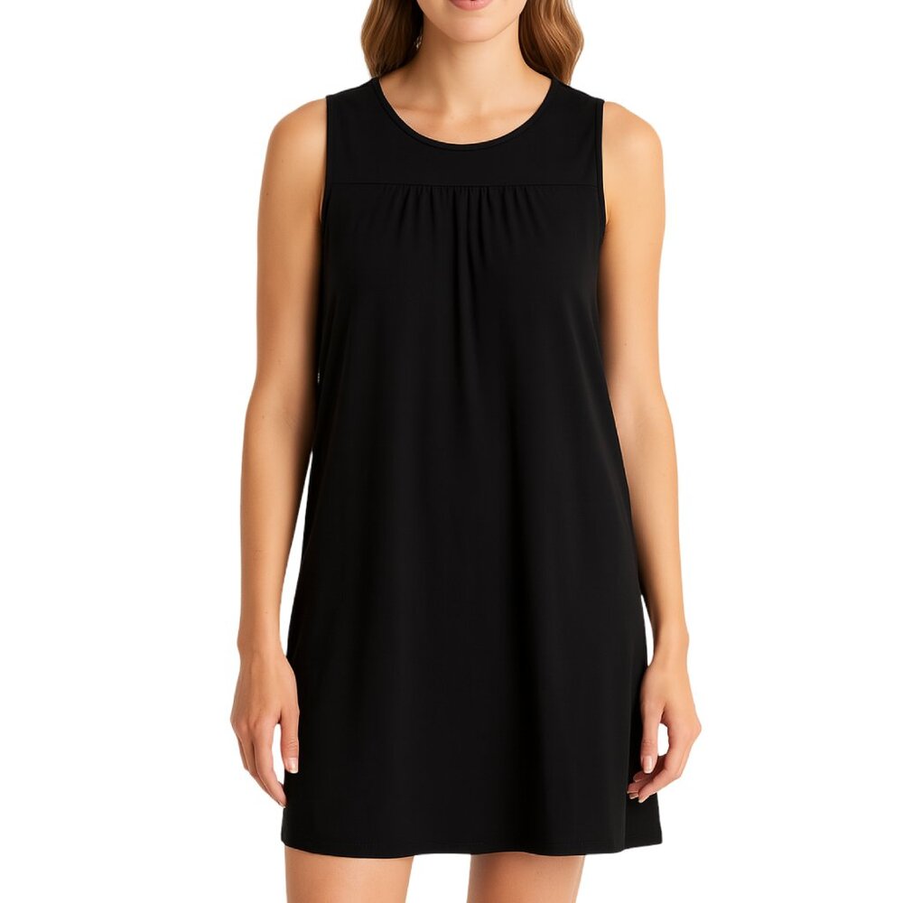 Eileen Fisher Dress Black Sleeveless Pockets‎ Casual Neutral Minimalist Size M
